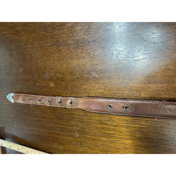 Brown Leather Western Texas Silver Longhorn Belt Men Large Cowboy Measurements - Picture 5 of 6